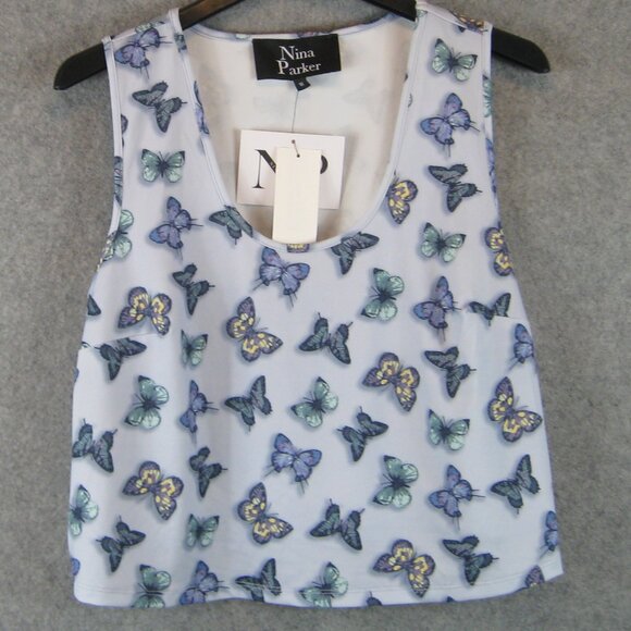 Nina Parker Sleeveless Crop Top Tank Butterfly Print 1X NWT - Picture 1 of 5